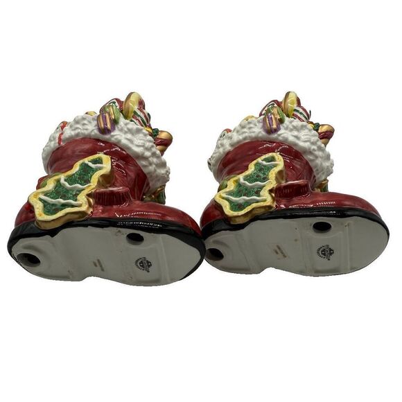 Fitz and Floyd Santa's Sweets Candy Cookies Boots Candleholders Set of 2 - Picture 6 of 9